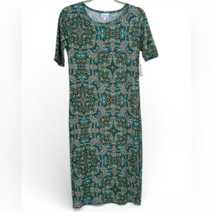 LuLaRoe Green Patterned Midi Dress “Julia” New
